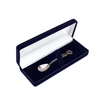 Silver teaspoon with an image of the Virgin Mary in a velour box with dedication - Christening souvenir - SRB015