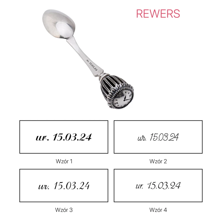 Silver spoon with rattle in velour box with dedication - Christening souvenir - SRB018