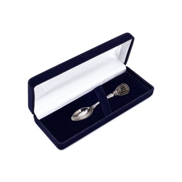 Silver spoon with rattle in velour box with dedication - Christening souvenir - SRB018