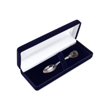 Silver spoon with rattle in velour box with dedication - Christening souvenir - SRB018
