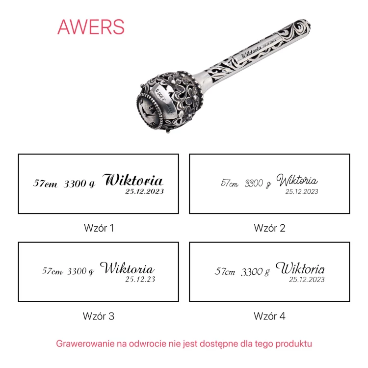 Silver rattle in in wooden box with dedication - Christening souvenir - SRB019-1