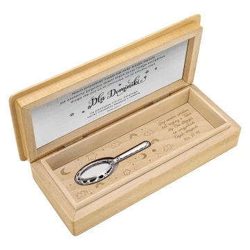  Silver mirror in wooden box with dedication - Christening souvenir - SRB025-1