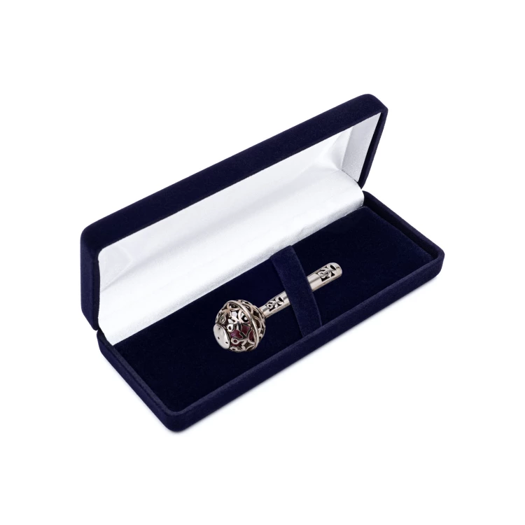 Silver rattle in velour box with dedication - Christening souvenir  - SRB043