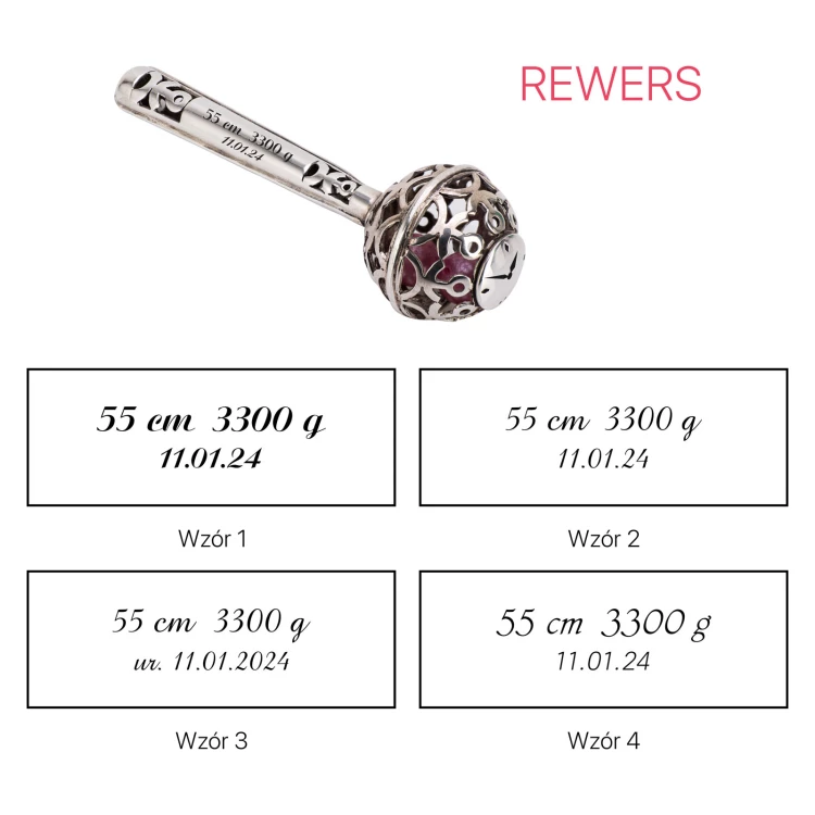 Silver rattle in velour box with dedication - Christening souvenir  - SRB043