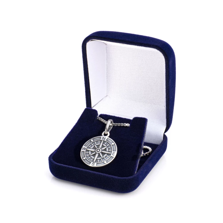 Silver compass necklace (925 sample) - wind rose - with any engraving - SRB045