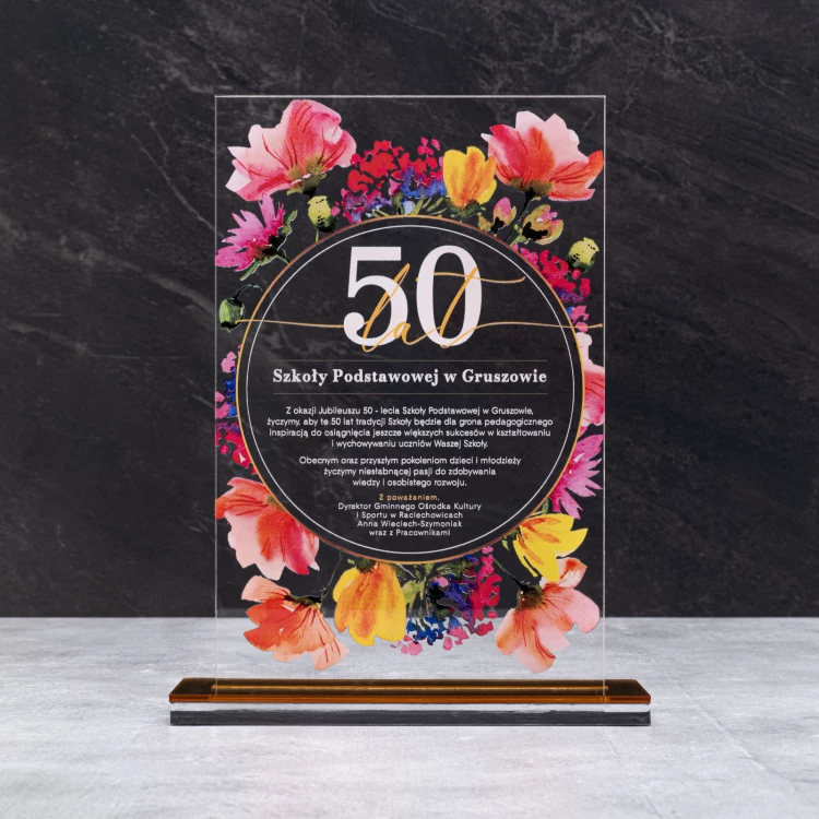 Acrylic statuette - anniversary gift - transparent acrylic - H 24 cm - DTA126