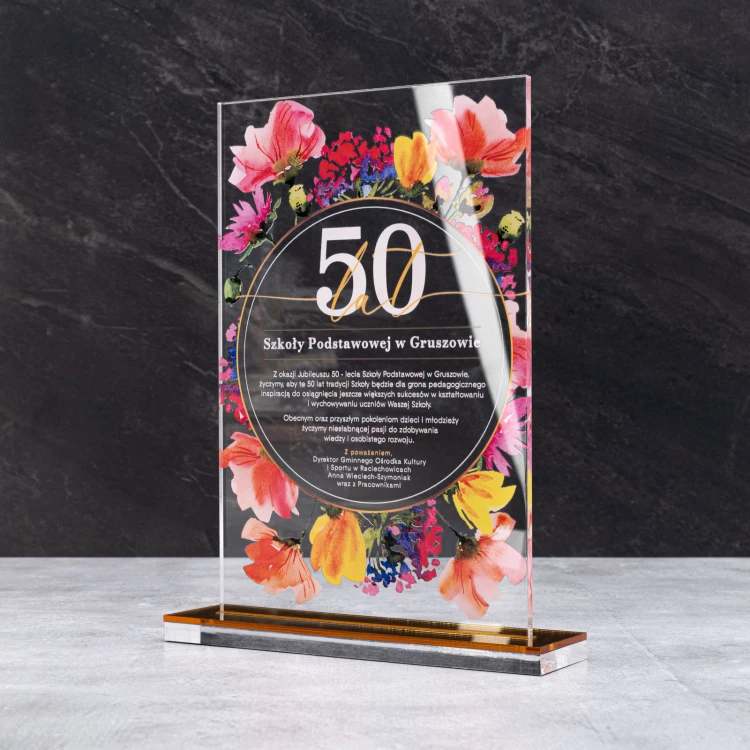 Acrylic statuette - anniversary gift - transparent acrylic - H 24 cm - DTA126
