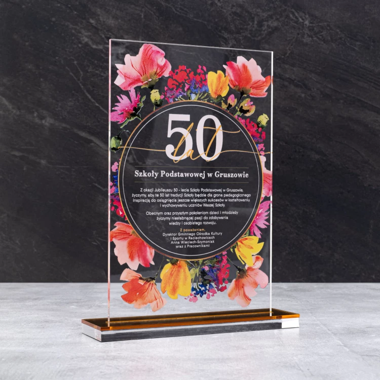 Acrylic statuette - anniversary gift - transparent acrylic - H 24 cm - DTA126