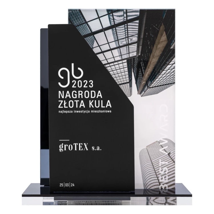 UV printed business statuette - graphite mirror acrylic - height 24 cm - DTA211