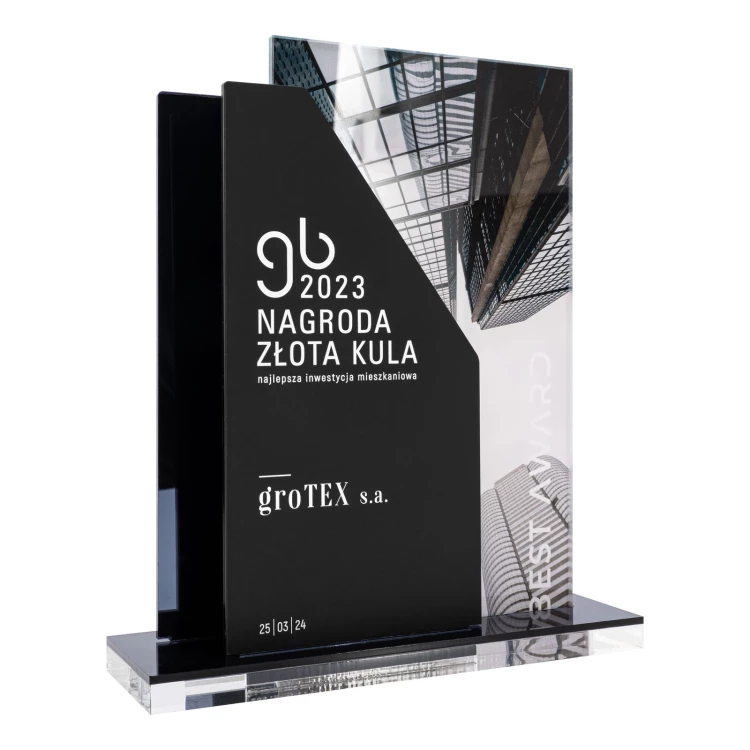 UV printed business statuette - graphite mirror acrylic - height 24 cm - DTA211