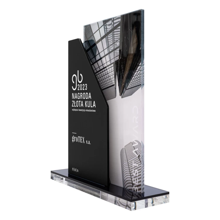 UV printed business statuette - graphite mirror acrylic - height 24 cm - DTA211