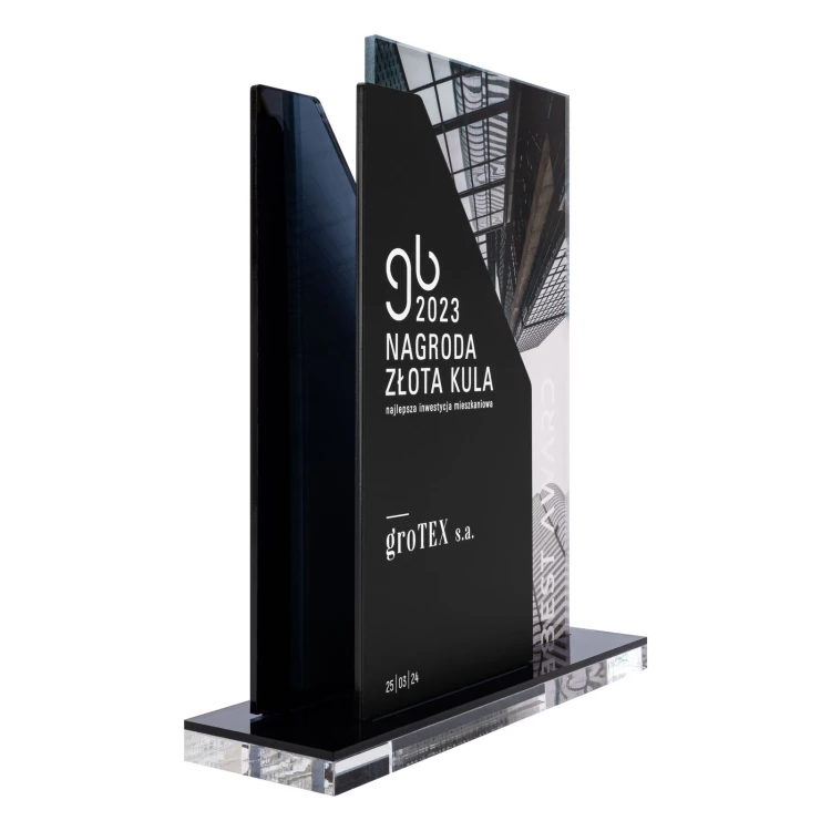 UV printed business statuette - graphite mirror acrylic - height 24 cm - DTA211