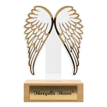 Acrylic statuette on wooden pedestal - Icarus' wings - height 22,5 cm - DTA151