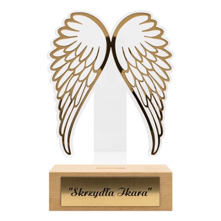 Acrylic statuette on wooden pedestal - Icarus' wings - height 22,5 cm - DTA151