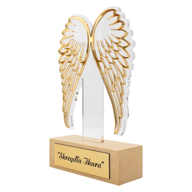 Acrylic statuette on wooden pedestal - Icarus' wings - height 22,5 cm - DTA151