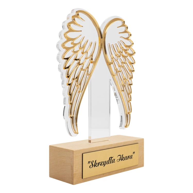 Acrylic statuette on wooden pedestal - Icarus' wings - height 22,5 cm - DTA151