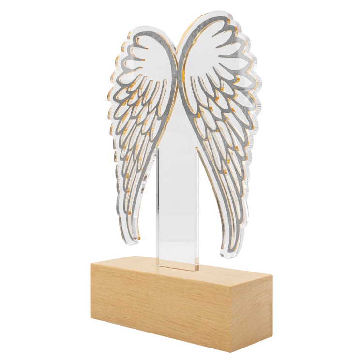 Acrylic statuette on wooden pedestal - Icarus' wings - height 22,5 cm - DTA151