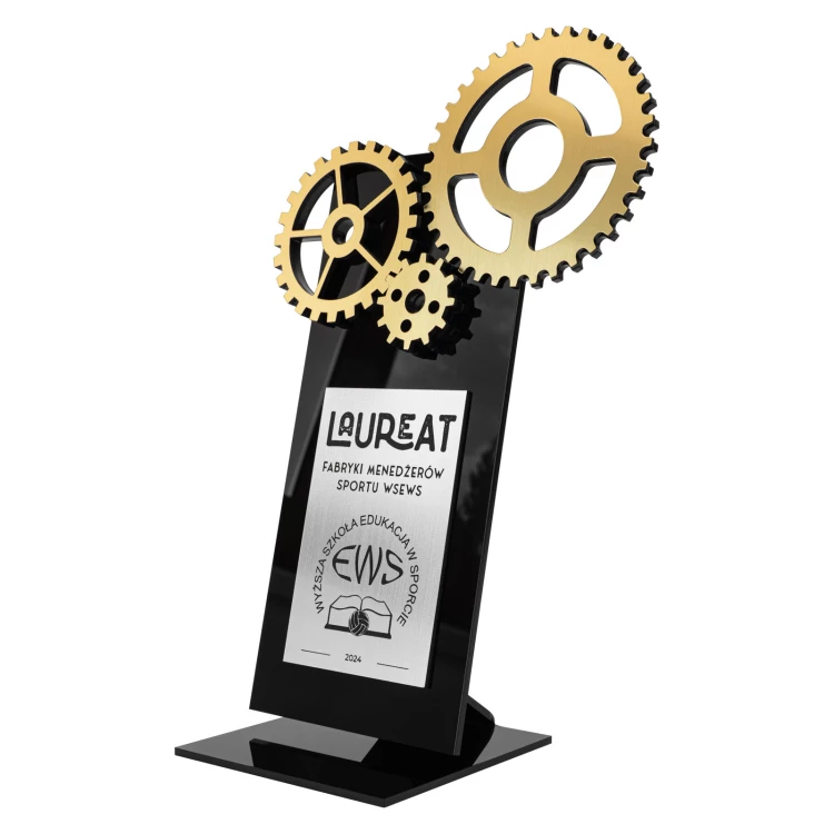 Acrylic statuette with gear wheels - laser engraving - height 24 cm - DTA154