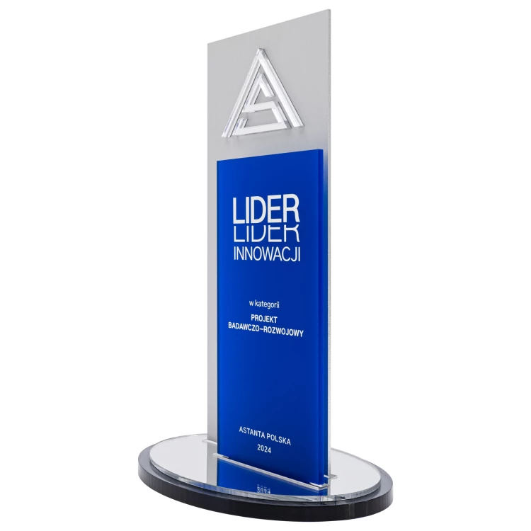 UV-printed acrylic statuette with raised logo - innovation leader - height 24.8 cm - DTA161