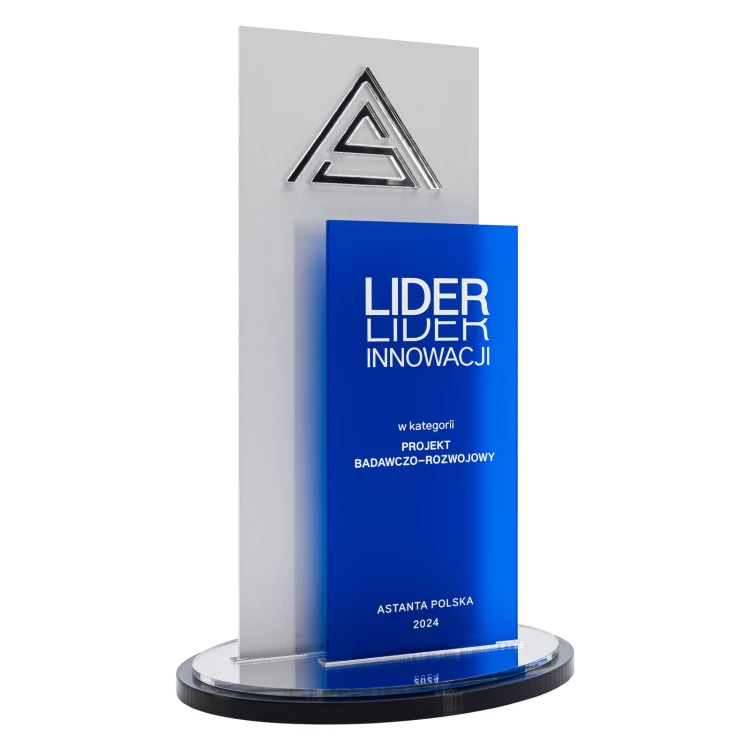 UV-printed acrylic statuette with raised logo - innovation leader - height 24.8 cm - DTA161