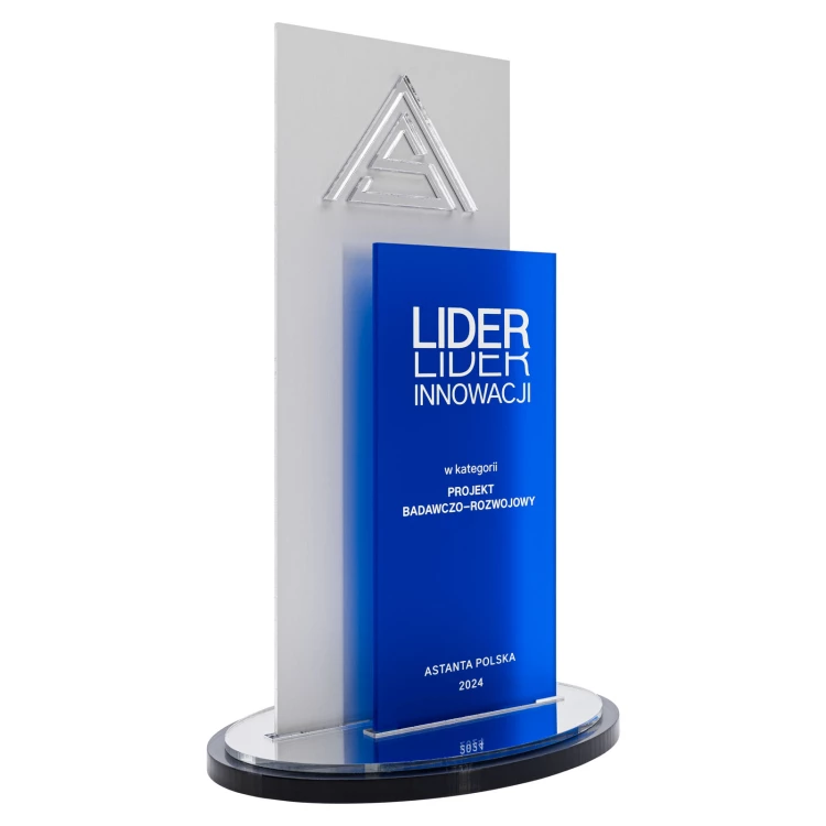 UV-printed acrylic statuette with raised logo - innovation leader - height 24.8 cm - DTA161
