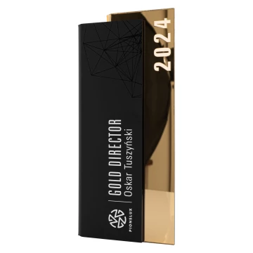 Business statuette with company logo - gold mirror acrylic - height 24 cm - DTA130