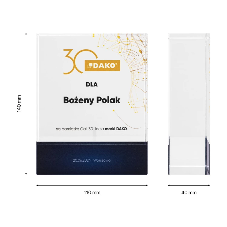 UV printed glass statuette for company anniversary - LUCY - size 140x110mm - TSZ121