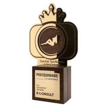 Exclusive business statuette with engraving - solid wood and brass - H 294 mm - DTA169
