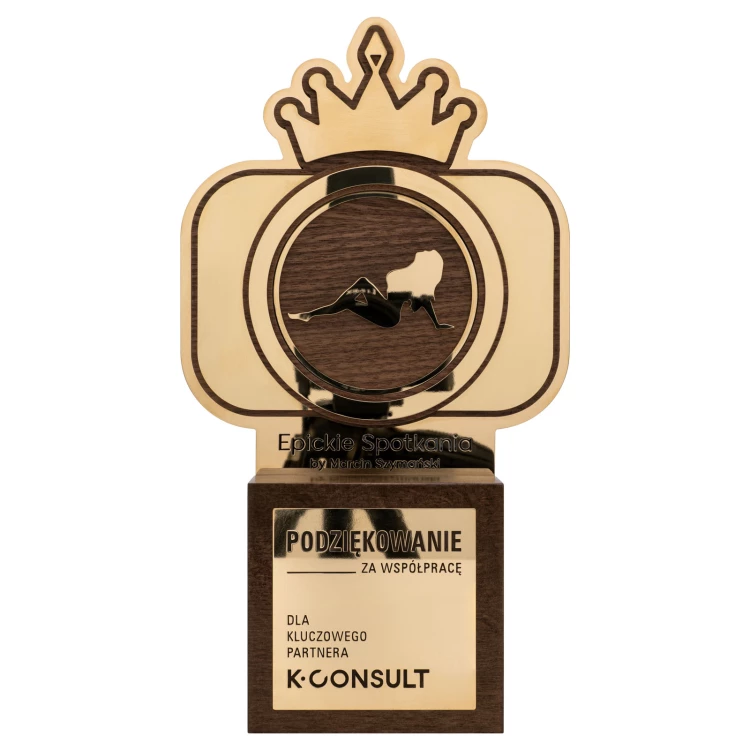 Exclusive business statuette with engraving - solid wood and brass - H 294 mm - DTA169