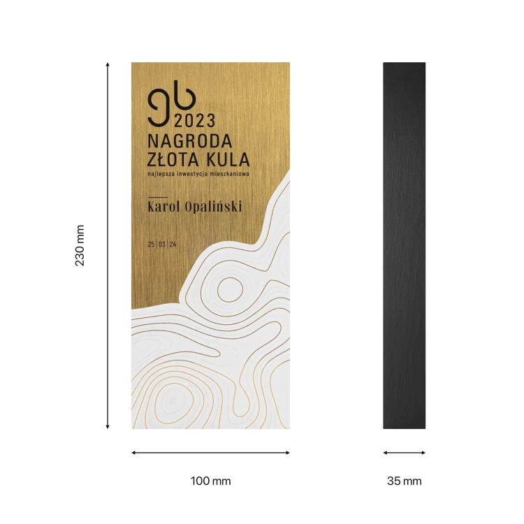 Wooden statuette with UV print - brushed brass - height 23 cm - DTA129
