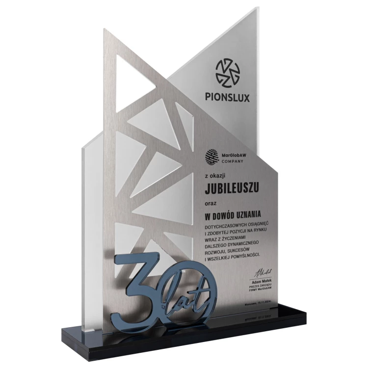Anniversary statuette with company logo - 30th anniversary gift - height 30 cm - DTA171