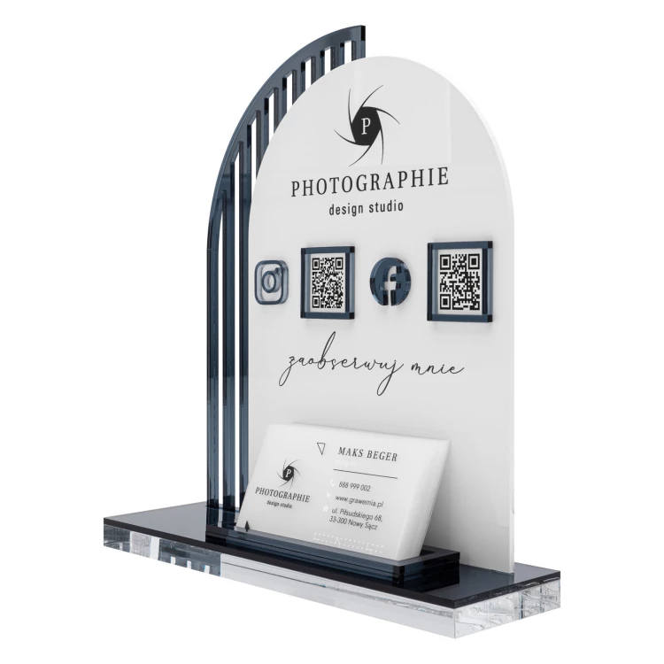 Acrylic stand with QR codes and space for business cards - H 23 cm - ST081