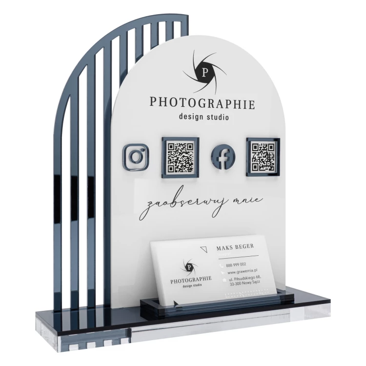Acrylic stand with QR codes and space for business cards - H 23 cm - ST081