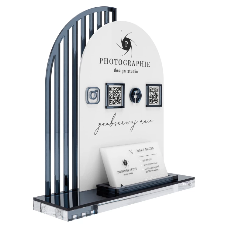 Acrylic stand with QR codes and space for business cards - H 23 cm - ST081