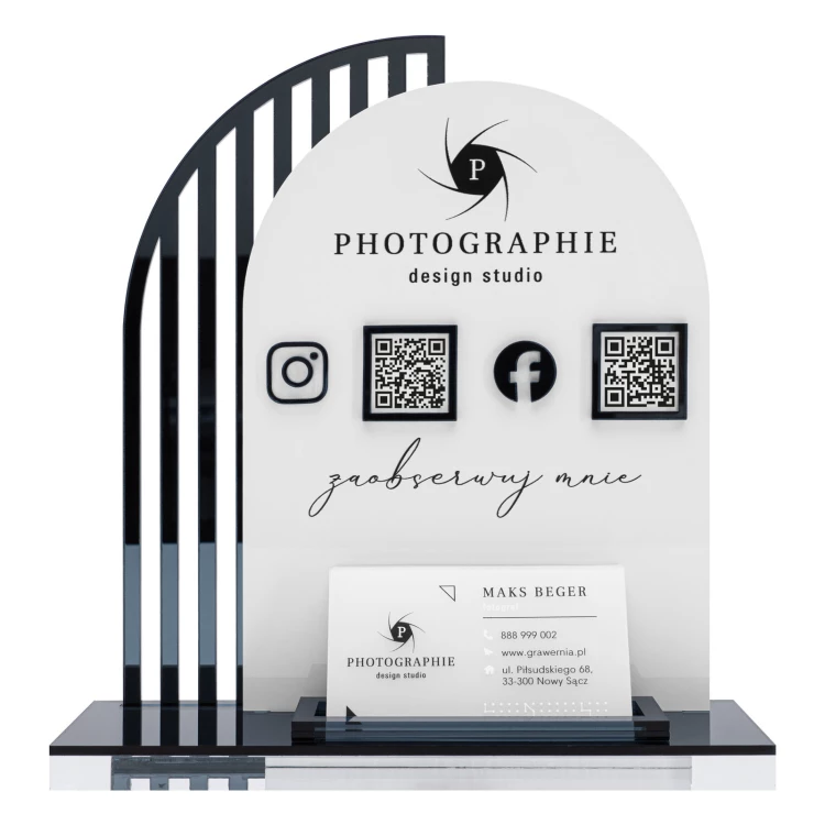 Acrylic stand with QR codes and space for business cards - H 23 cm - ST081