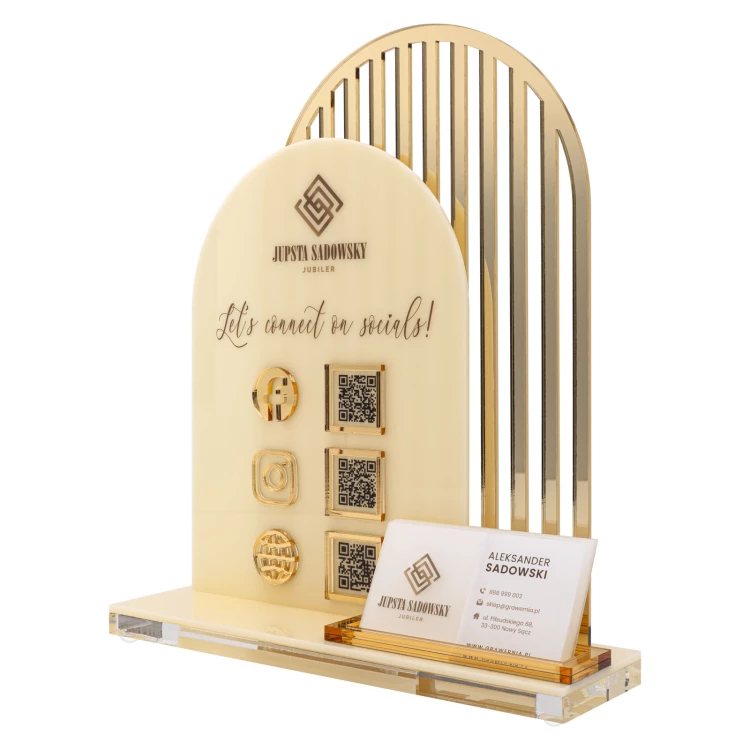 Acrylic stand with QR codes and space for business cards - H 23 cm - ST085