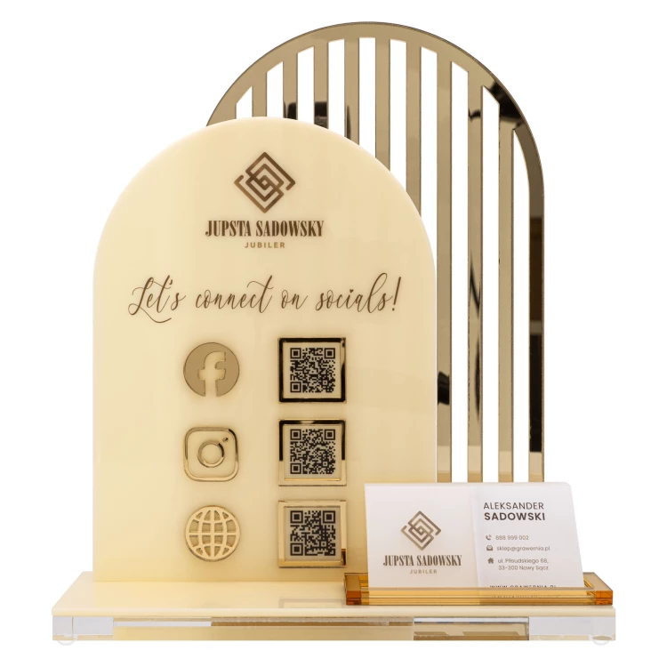Acrylic stand with QR codes and space for business cards - H 23 cm - ST085