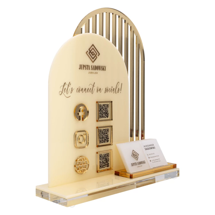 Acrylic stand with QR codes and space for business cards - H 23 cm - ST085