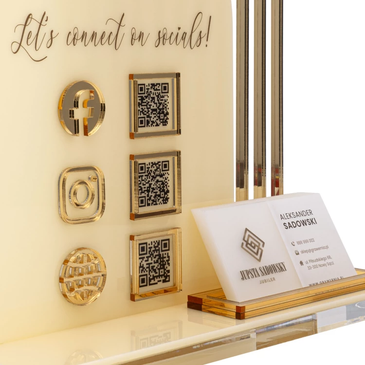 Acrylic stand with QR codes and space for business cards - H 23 cm - ST085