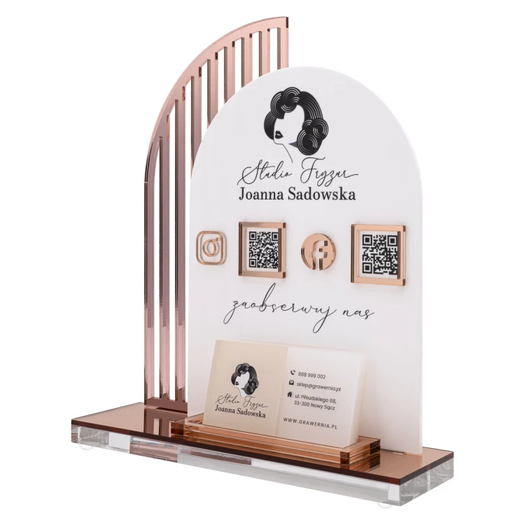 Acrylic stand with QR codes and space for business cards - H 23 cm - ST086