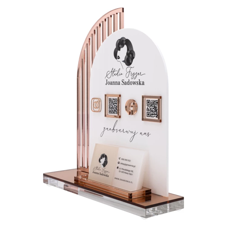 Acrylic stand with QR codes and space for business cards - H 23 cm - ST086