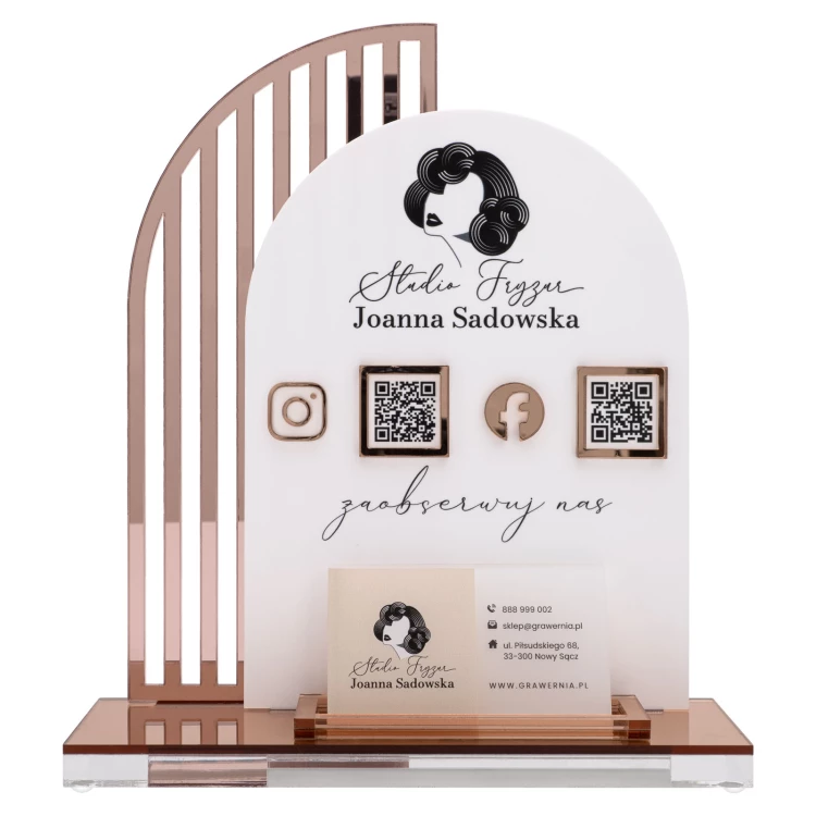 Acrylic stand with QR codes and space for business cards - H 23 cm - ST086