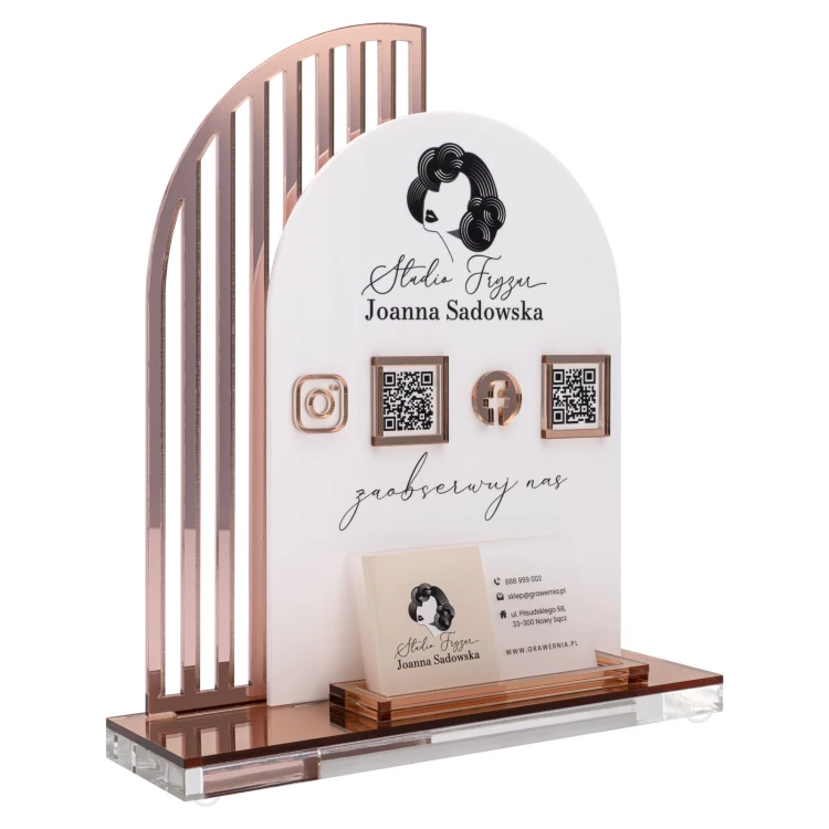 Acrylic stand with QR codes and space for business cards - H 23 cm - ST086