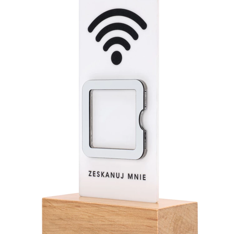 Information stand with QR code - white acrylic on wooden pedestal - ST057