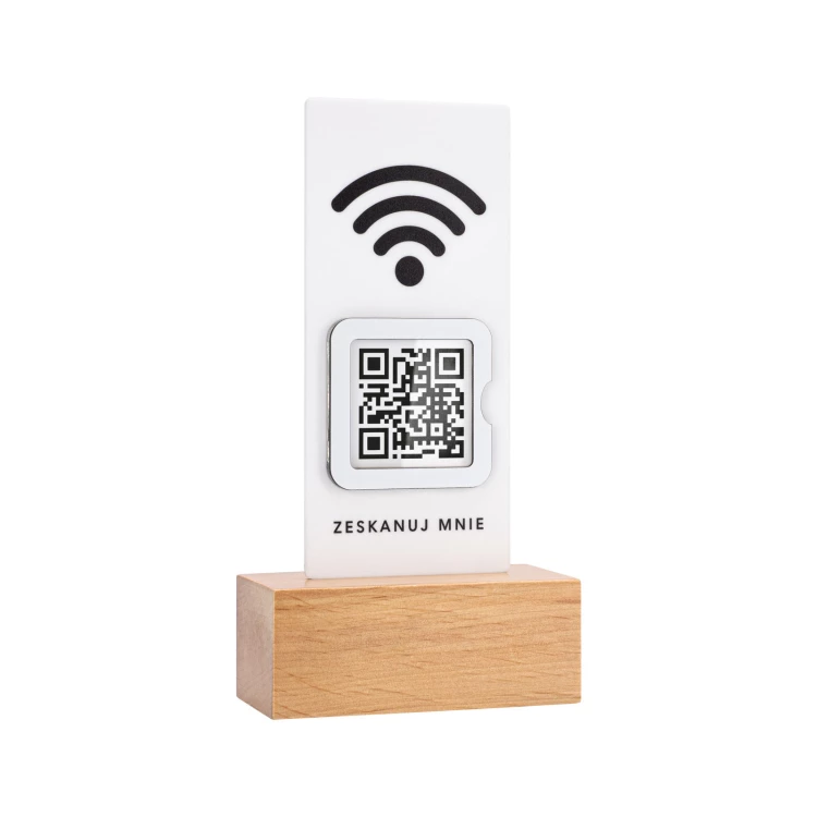 Information stand with QR code - white acrylic on wooden pedestal - ST057