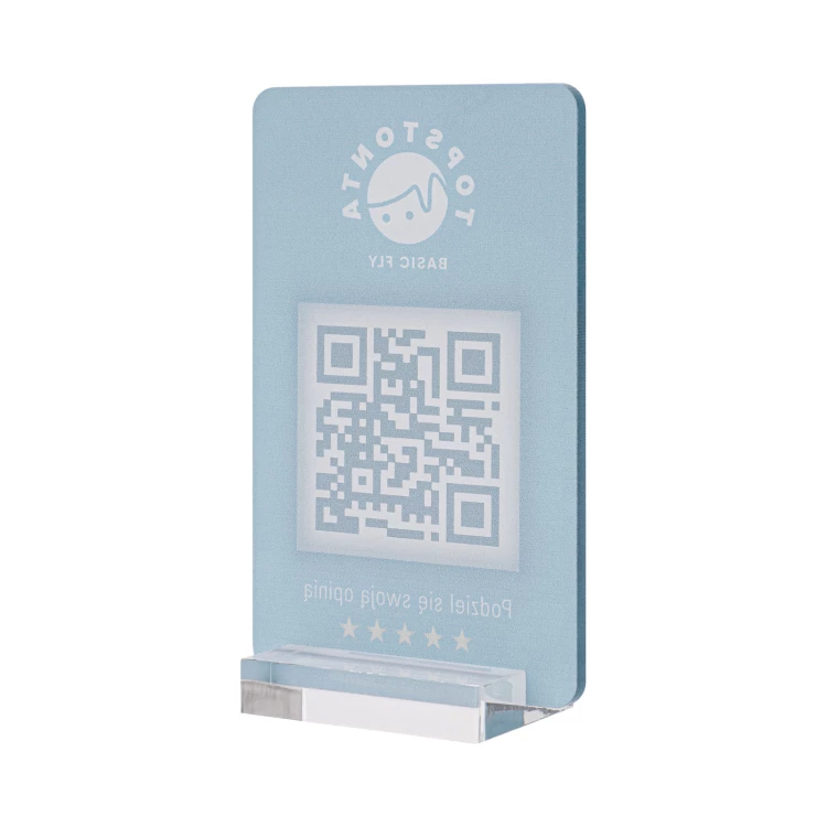 Information stand with QR code - transparent acrylic with UV print - dimensions 55x95mm - ST062