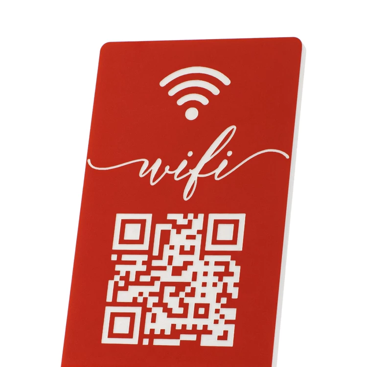 Information stand with QR code - red engraving laminate - size 50x110mm - ST059