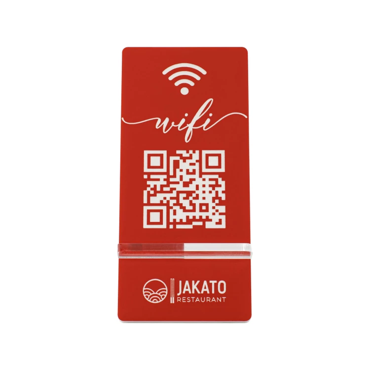 Information stand with QR code - red engraving laminate - size 50x110mm - ST059
