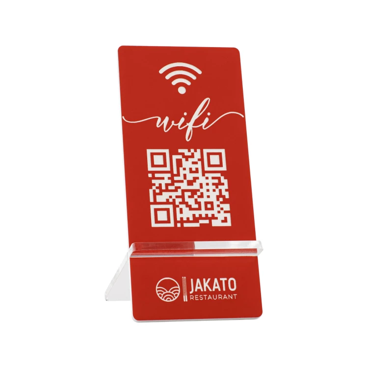 Information stand with QR code - red engraving laminate - size 50x110mm - ST059