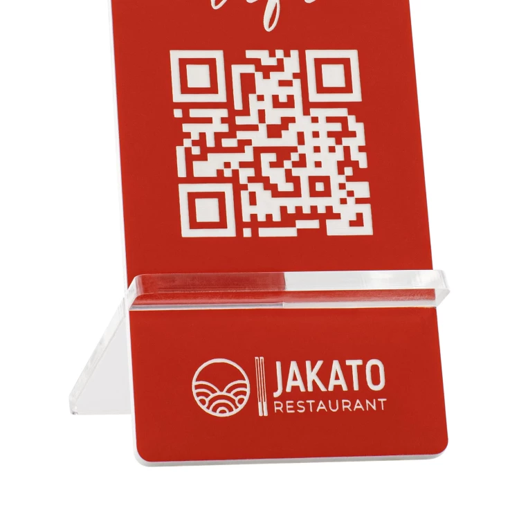 Information stand with QR code - red engraving laminate - size 50x110mm - ST059